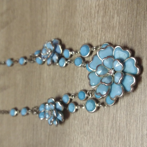 Jewelry - Turquoise Flower Pendant X3 Silvertone Chain